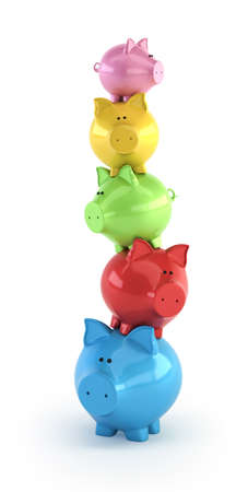 Tower of piggy banks, Isolated white backgroundの写真素材