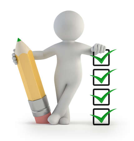 Pencil and check, Isolated white background, 3dの写真素材