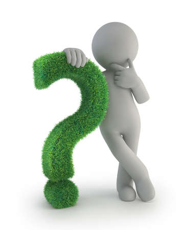 3d small people - with a green question markの写真素材
