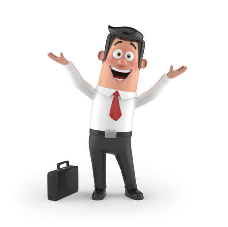 3D funny cartoon character office man in suit isolatedの写真素材