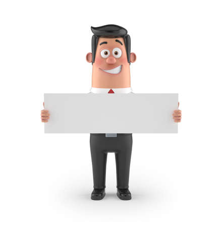 3D funny cartoon character office man in suit isolatedの写真素材