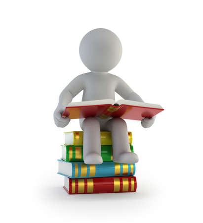 3d small people - sitting on the booksの写真素材