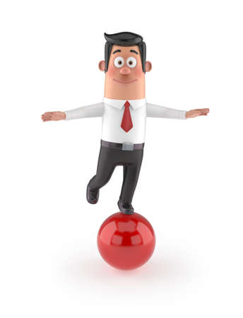 3D funny cartoon manager - balance, Isolated white backgroundの写真素材