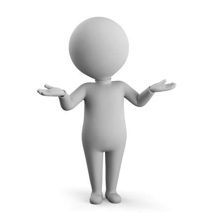3D small man - perplexity. 3d image. White background.の写真素材