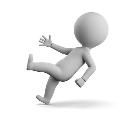 3D small man - slipped. 3d image. White background.の写真素材
