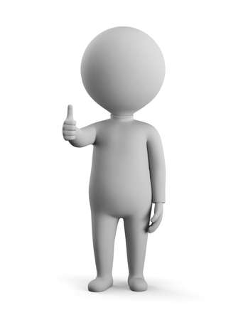 3D small man - thumbs up. 3d image. White background.の写真素材