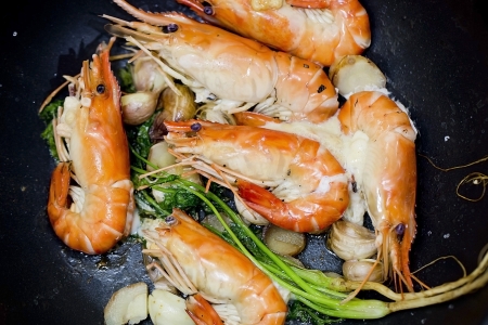 Close up baked Salted Prawnsの写真素材