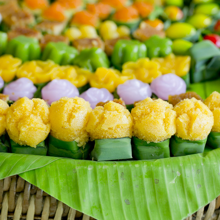 Thai sweets, or Khanom ThaiÂ, have unique, colorful appearance and distinct flavors  The art of Thai desserts have been passed down through the generations の写真素材