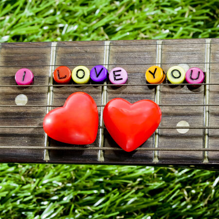 heart on neck guitars and strings on the grass