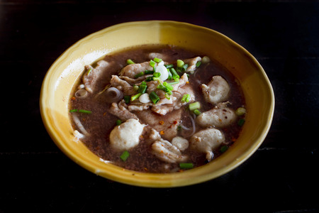 Noodles with pork and pork balls with soup Thai style. Thai peoples call Boat Noodles.