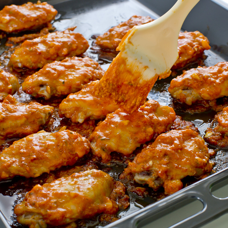 Fried Chicken New Orleans.sweet and spicy on tray ready to serve.の写真素材