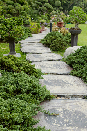 Landscaping in the garden. The path in the garden.の写真素材