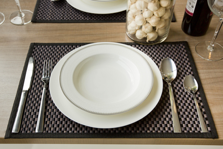 table setting in restaurant interior, desaturatedの写真素材
