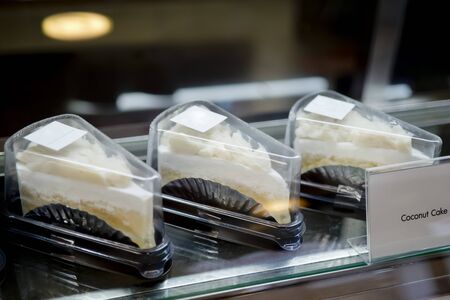 Coconut Cakes in package boxes ready to sellの写真素材