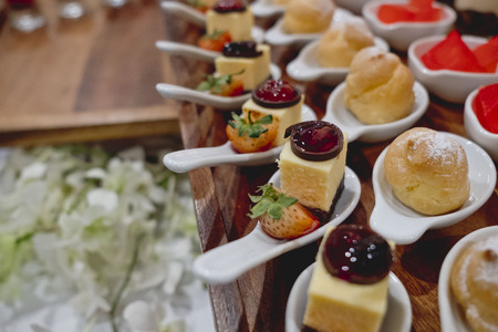 catering dessert line in wedding ceremonyの写真素材