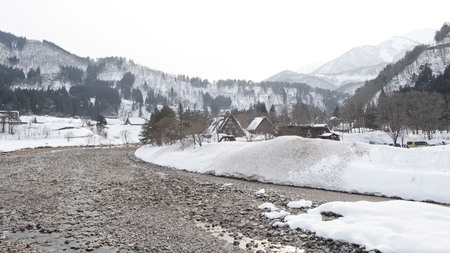 Shirakawago, Japan historic winter village.のeditorial素材