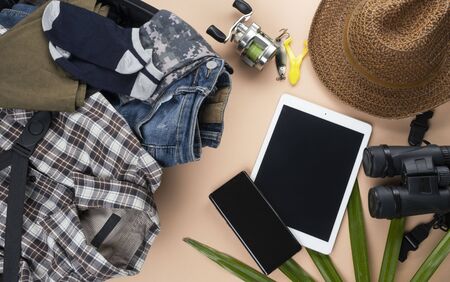 Flat lay travelling setの写真素材