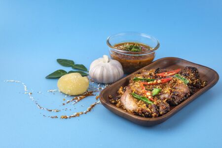 Deep Fried Pork mix spicy thai herbs with spicy dipping, Savoryの写真素材