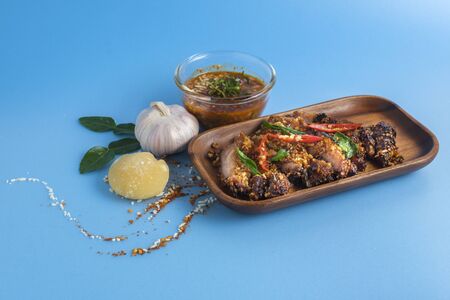 Deep Fried Pork mix spicy thai herbs with spicy dipping, Savoryの写真素材