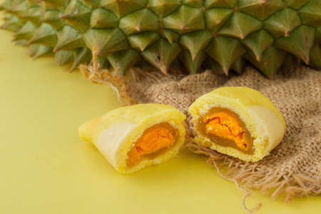 Durian and salted egg cookies with Durian shape Crispy Cookiesの写真素材