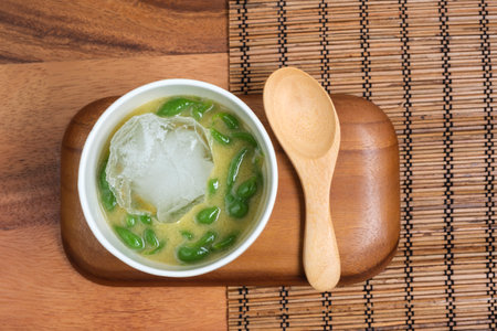 Thai dessert. Thai pandan short vermicelli in palm-sugar coconutの写真素材