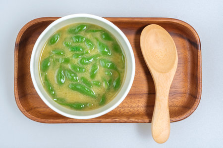 Thai dessert. Thai pandan short vermicelli in palm-sugar coconutの写真素材