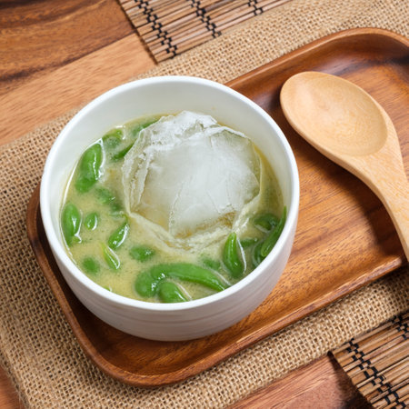 Thai dessert. Thai pandan short vermicelli in palm-sugar coconutの写真素材