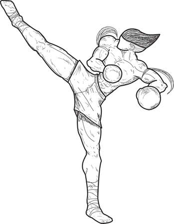 Muay thai   Jarakhe Fad Hang  Swing kick  のイラスト素材