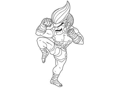 Muay Thai Boran : character cartoon 6 (A guarded stance) のイラスト素材