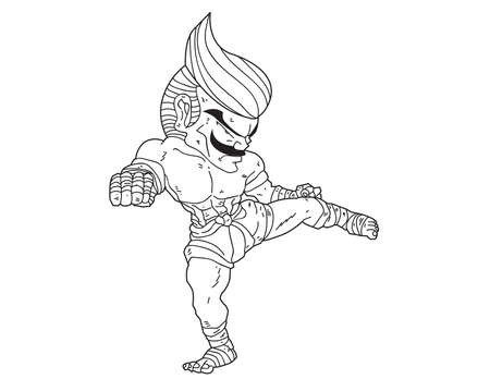Muay Thai Boran : character cartoon 7 (Roundhouse kick)のイラスト素材