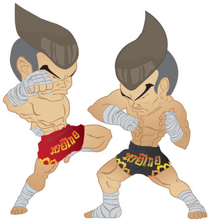 Muay thai Fighter  Knee Strike VS Elbow Strikeのイラスト素材
