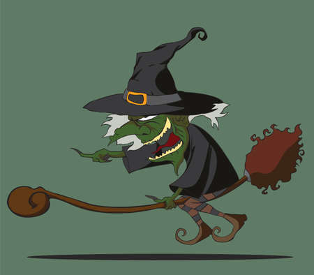 halloween witch flying on broomのイラスト素材