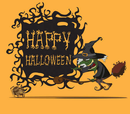 halloween witch flying on broomのイラスト素材