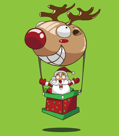 Cartoon Santa flying on reindeer balloonのイラスト素材