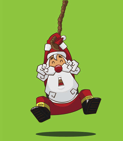 Santa Claus hanging on a ropeのイラスト素材