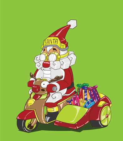 Christmas delivery  Santa Claus on a motorcycleのイラスト素材