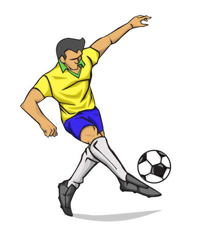 Soccer player kicking the ball. Vector illustrationのイラスト素材