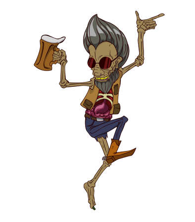 Zombie dancing in party and drink beer. Monster in Halloween nightのイラスト素材