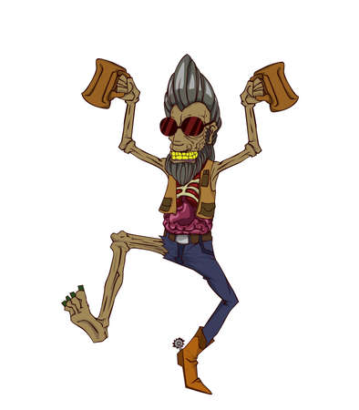 Zombie dancing in party and drink beer. Monster in Halloween nightのイラスト素材