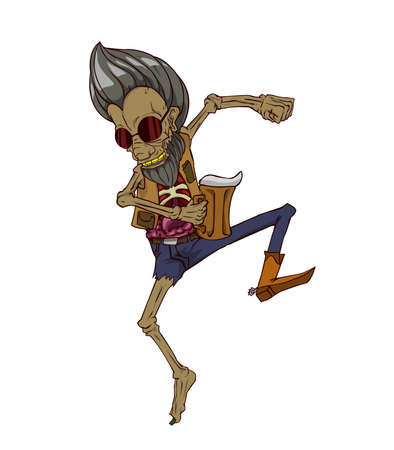 Zombie dancing in party and drink beer. Monster in Halloween nightのイラスト素材