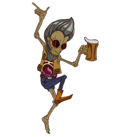 Zombie dancing in party and drink beer. Monster in Halloween nightのイラスト素材