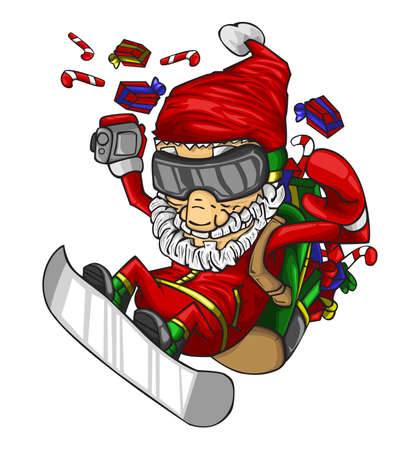 Santa claus on a skateboard with bag of gifts on his back. vector illustrationのイラスト素材