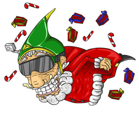 Santa claus and gift boxes flying in the air.のイラスト素材