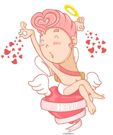 Cupid cute vector. Valentineâs Day and mascot. Cartoon vector. Isolated on white backgroundのイラスト素材