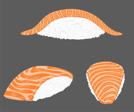 Sushi. Set sushi salmon. Japanese food style. salmon,cucumber,omelet,seaweed. Isolated vector illustrationのイラスト素材