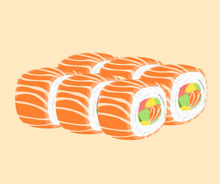 Sushi roll. Set sushi salmon roll Japanese food style. salmon,cucumber,omelet,seaweed. Isolated vector illustrationのイラスト素材