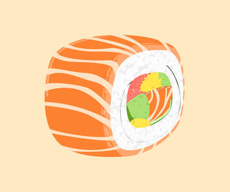 Sushi roll. Set sushi salmon roll Japanese food style. salmon,cucumber,omelet,seaweed. Isolated vector illustrationのイラスト素材
