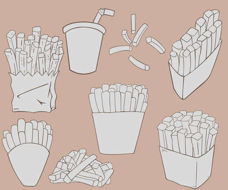 Fresh fries. Potato fries, snacks,fast food,junk food. Isolated vector and illustrationのイラスト素材