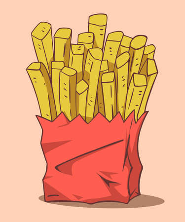 Fresh fries. Potato fries, snacks,fast food,junk food. Isolated vector and illustrationのイラスト素材