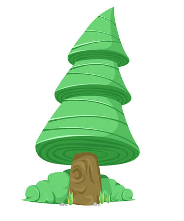 A big tree with green leaves and swaths of grass. white background . vector and illustrationのイラスト素材